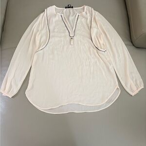 J Crew long sleeve cream w black piping tassel